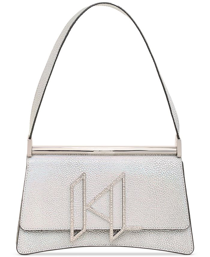 Karl Lagerfeld Paris Ikons Small Leather Flap Shoulder Bag - Silver