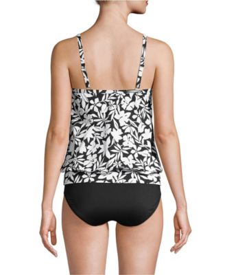Women's Petite Blouson Tummy Hiding Tankini Swimsuit Top Adjustable Straps