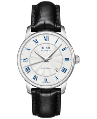 Mido - Men's Swiss Automatic Baroncelli Black Leather Strap Watch 38mm