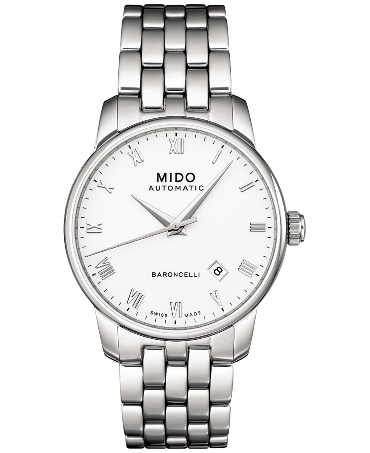 Mido Men's Swiss Automatic Baroncelli Stainless Steel Bracelet Watch 38mm In White