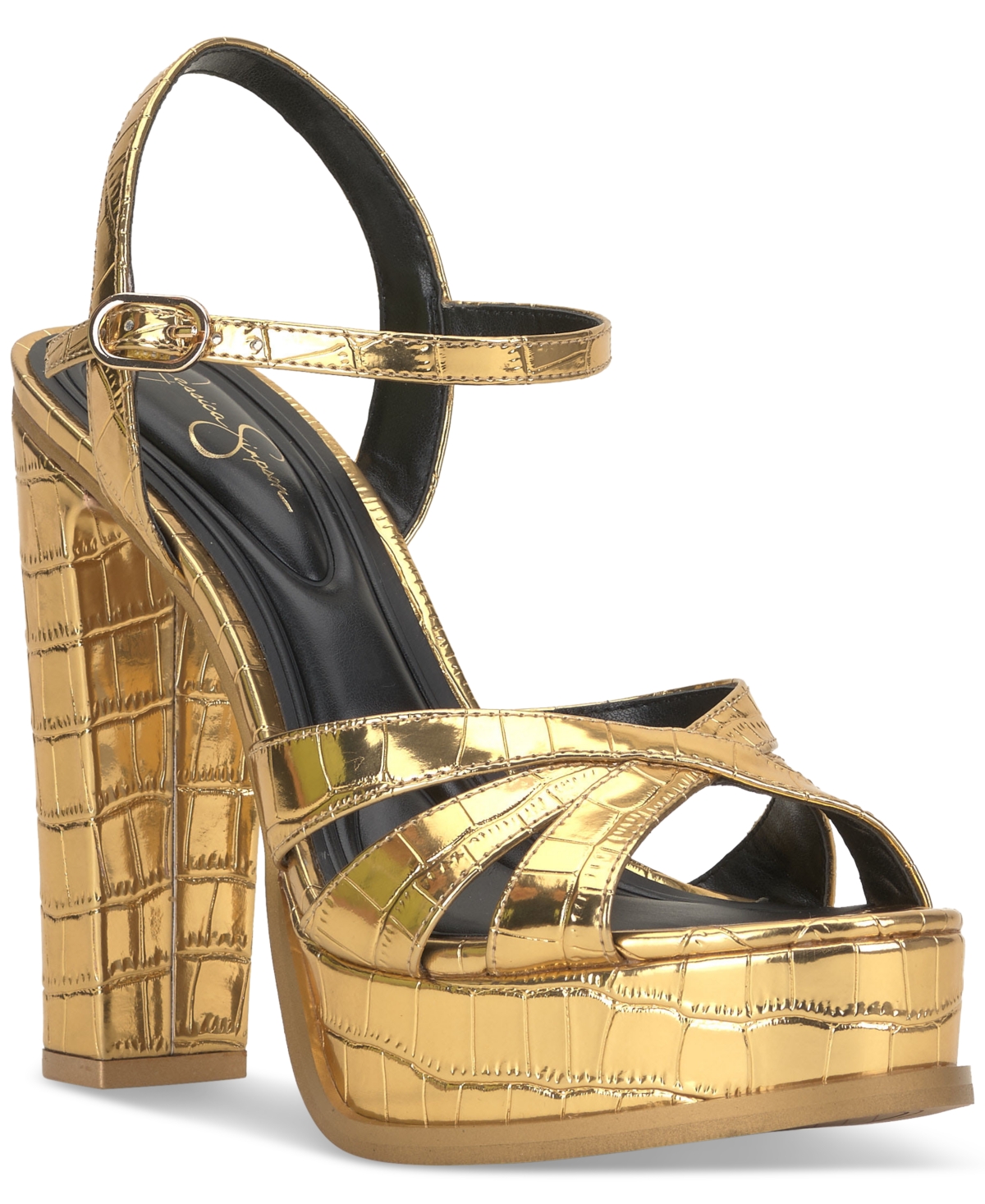 Jessica Simpson Giddings Platform Sandal In Meta Gold Faux Leather