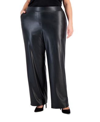 Anne Klein - Plus Size Faux-Leather Slash-Pocket Trousers