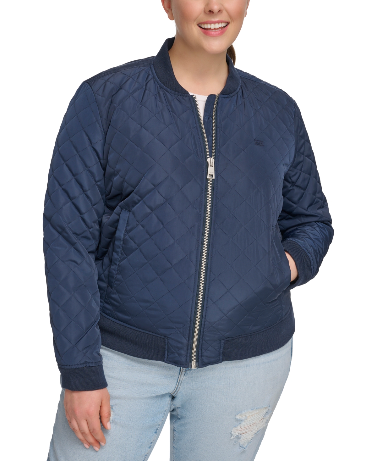 Levi's Plus Size Trendy Diamond Quilted Bomber Jacket In Navy