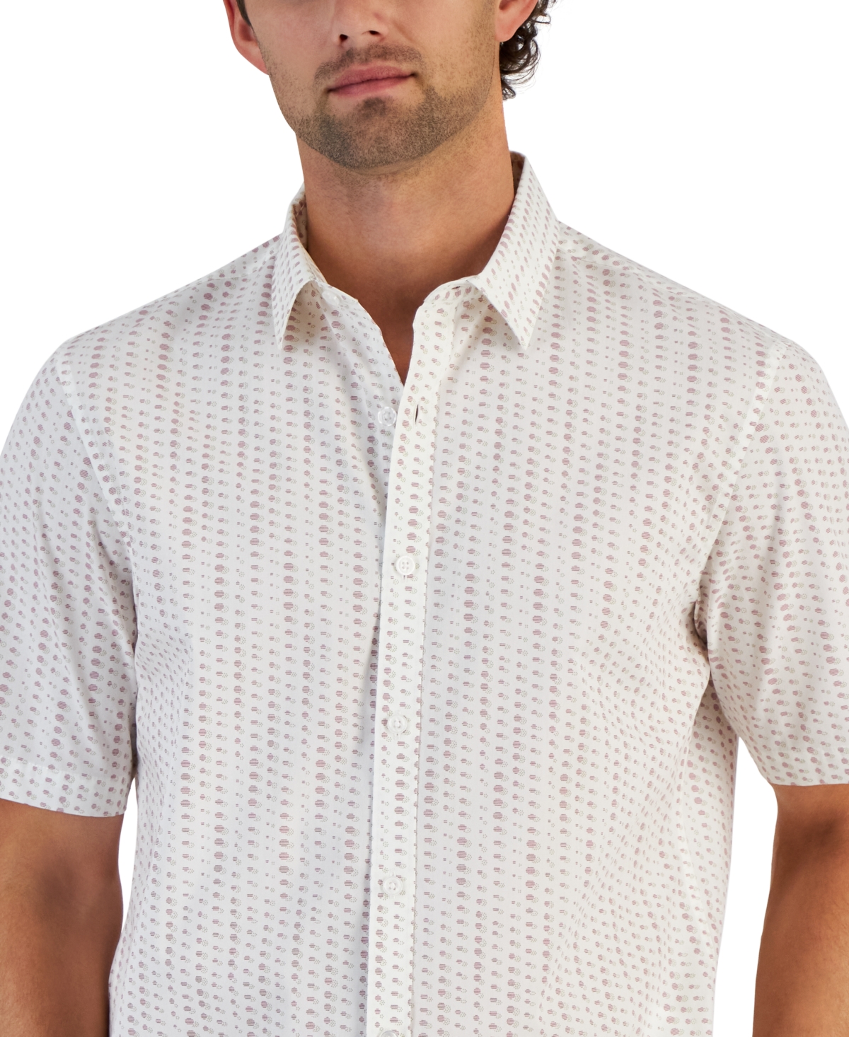 Shop Alfani Men's Geometric Stretch Button-up Short-sleeve Shirt, Created For Macy's In Vanill Ice