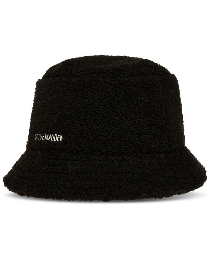 Steve Madden Sherpa Bucket Hat with Satin Lining and Embroidered Logo ...