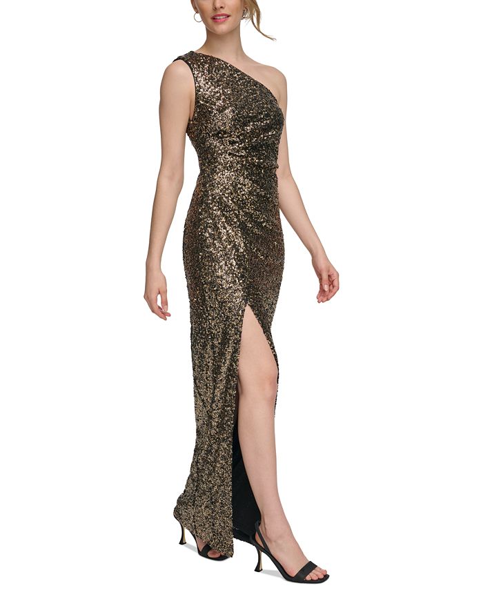 Calvin Klein Women's Sequined One-Shoulder Front-Slit Gown - Macy's