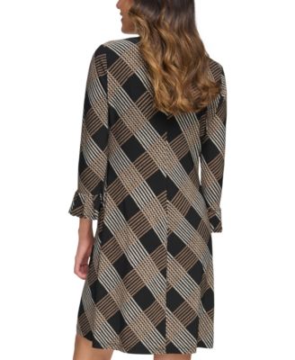 Women's Plaid 3/4-Sleeve Shift Dress 