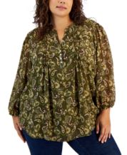 Tommy Hilfiger Plus Size Women's Pintuck Blouse, Multi Ballerina Pink, 3X  at  Women's Clothing store