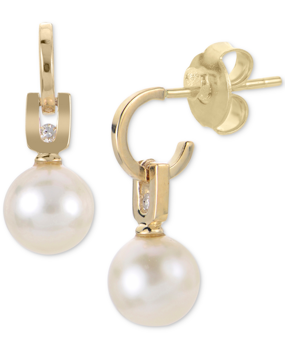 Macy's Cultured Freshwater Pearl (6mm) & Diamond Accent Drop Earrings In 10k Gold
