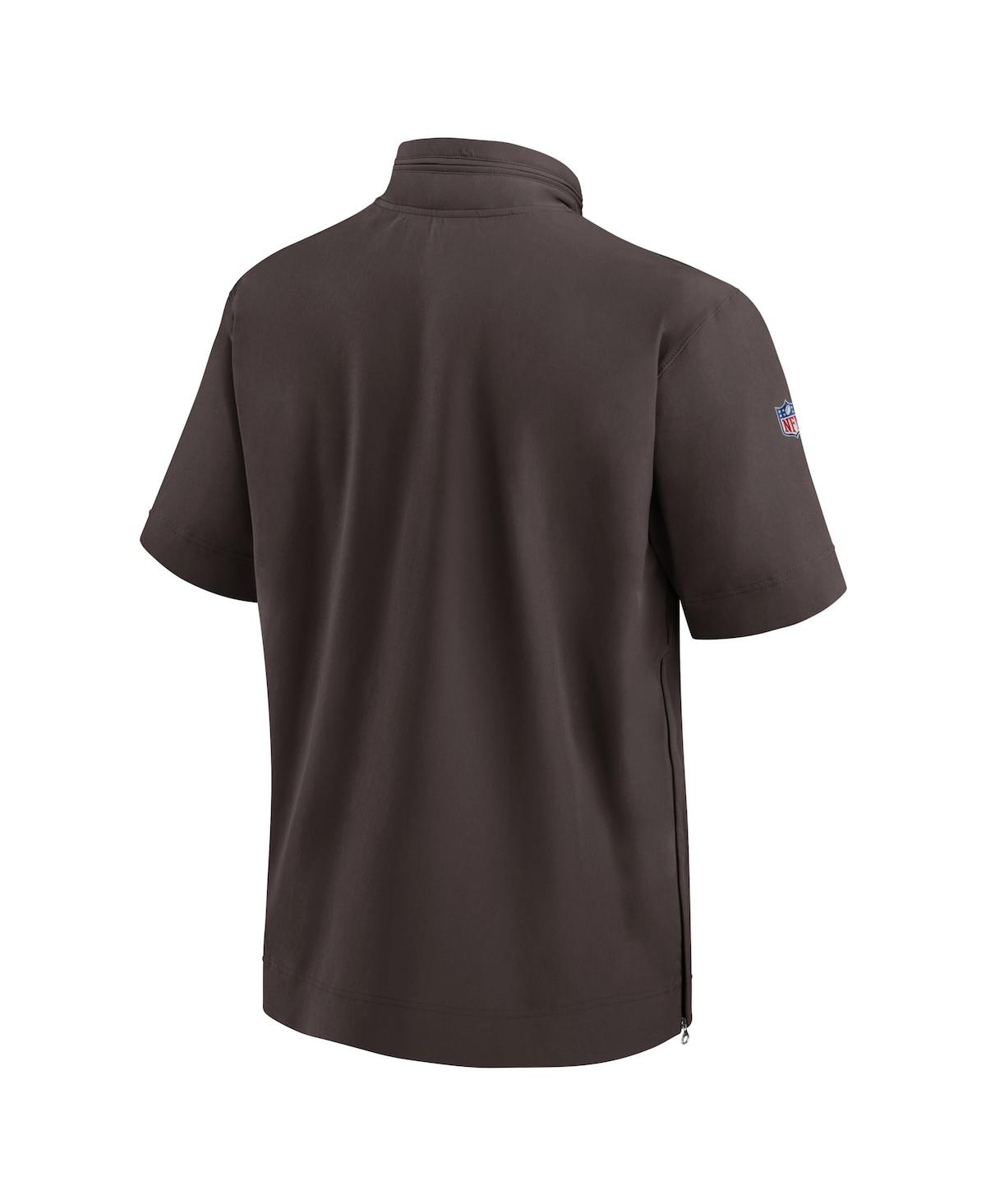 Shop Nike Men's  Brown Cleveland Browns Sideline Coach Short Sleeve Hoodie Quarter-zip Jacket