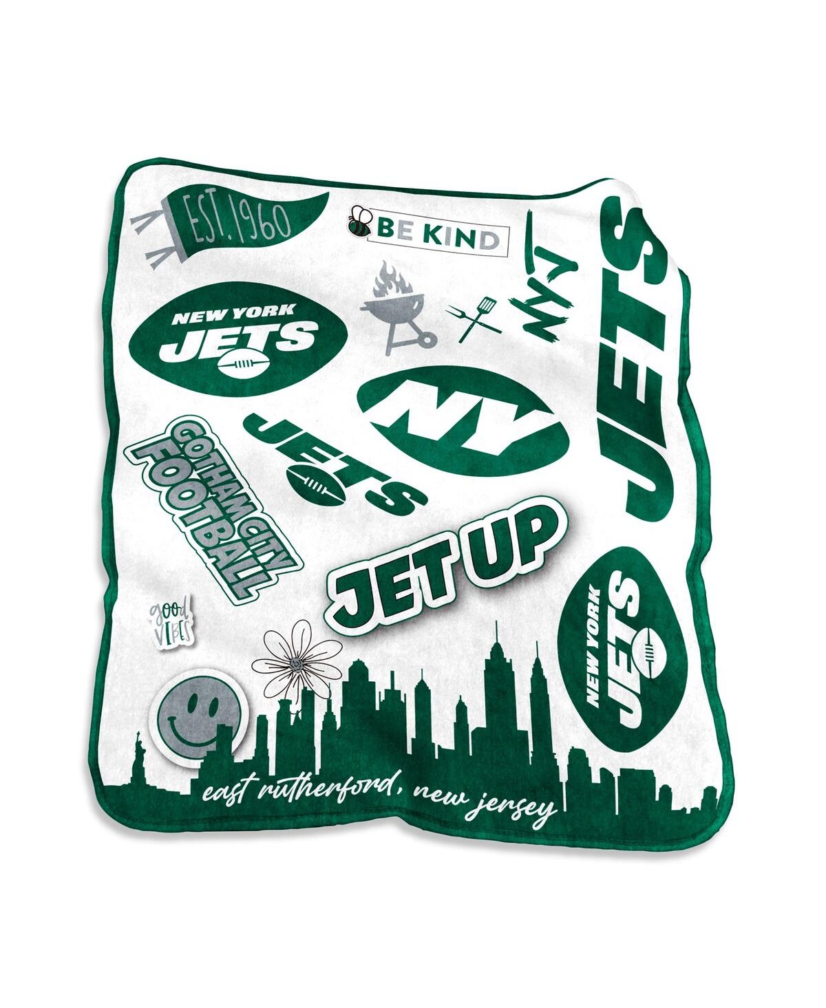Logo Brands New York Jets 50'' X 60'' Native Raschel Plush Throw Blanket In Multi