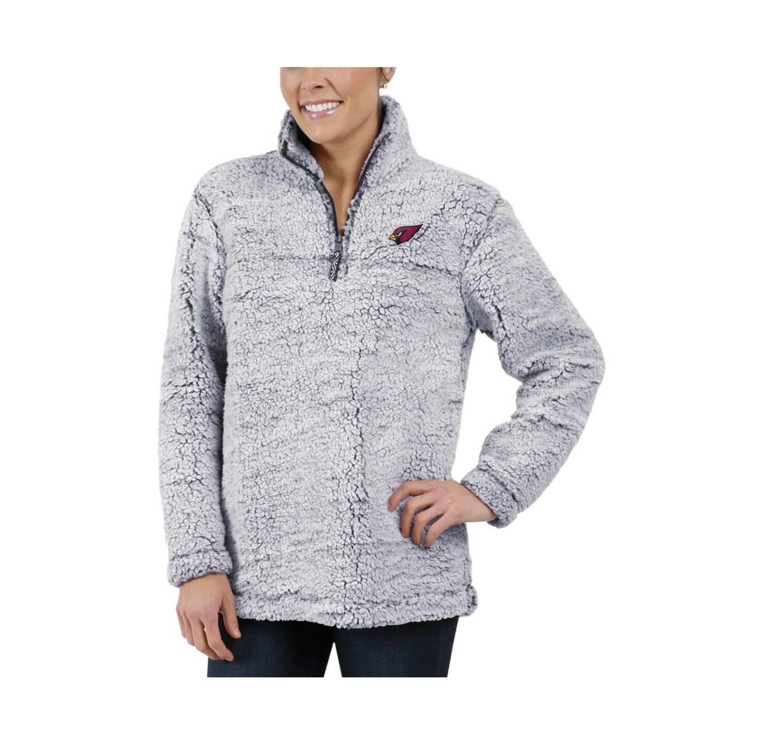Women's Gray Arizona Cardinals Sherpa Quarter-Zip Pullover Jacket
