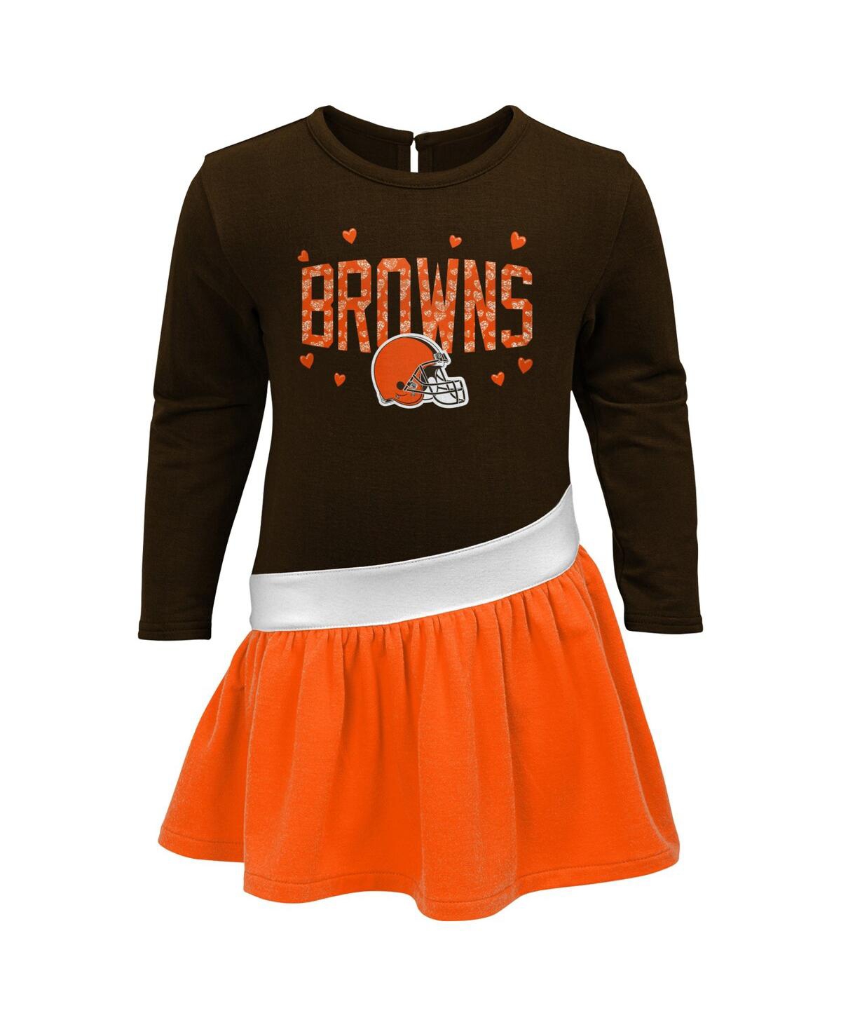 Shop Outerstuff Girls Preschool Brown, Orange Cleveland Browns Heart To Heart Jersey Tri-blend Dress In Brown,orange