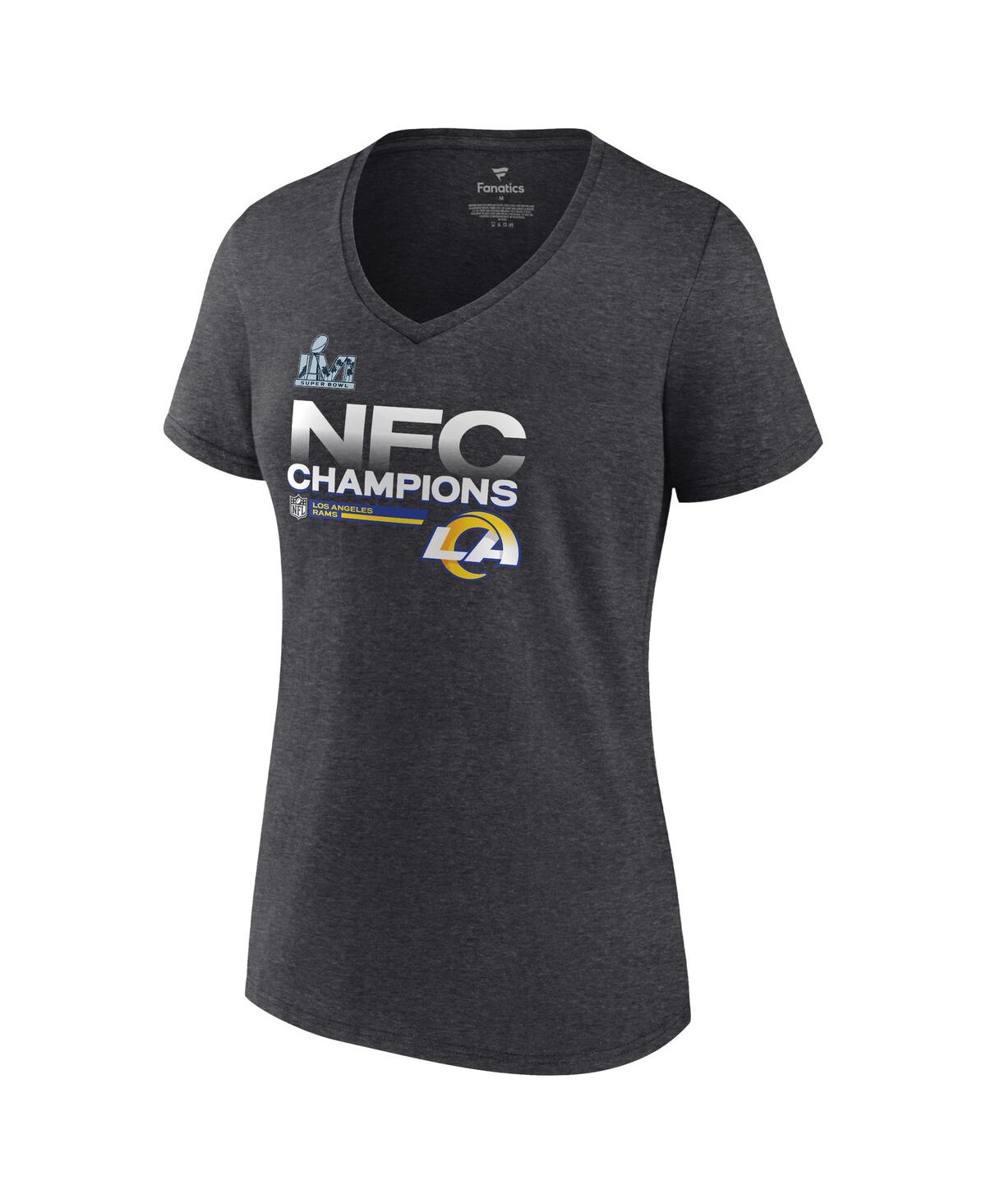 Women's FanaticsLos Angeles Rams 2021 Nfc Champions Locker Room Trophy Collection V-Neck T-shirt - Heathered Charcoal