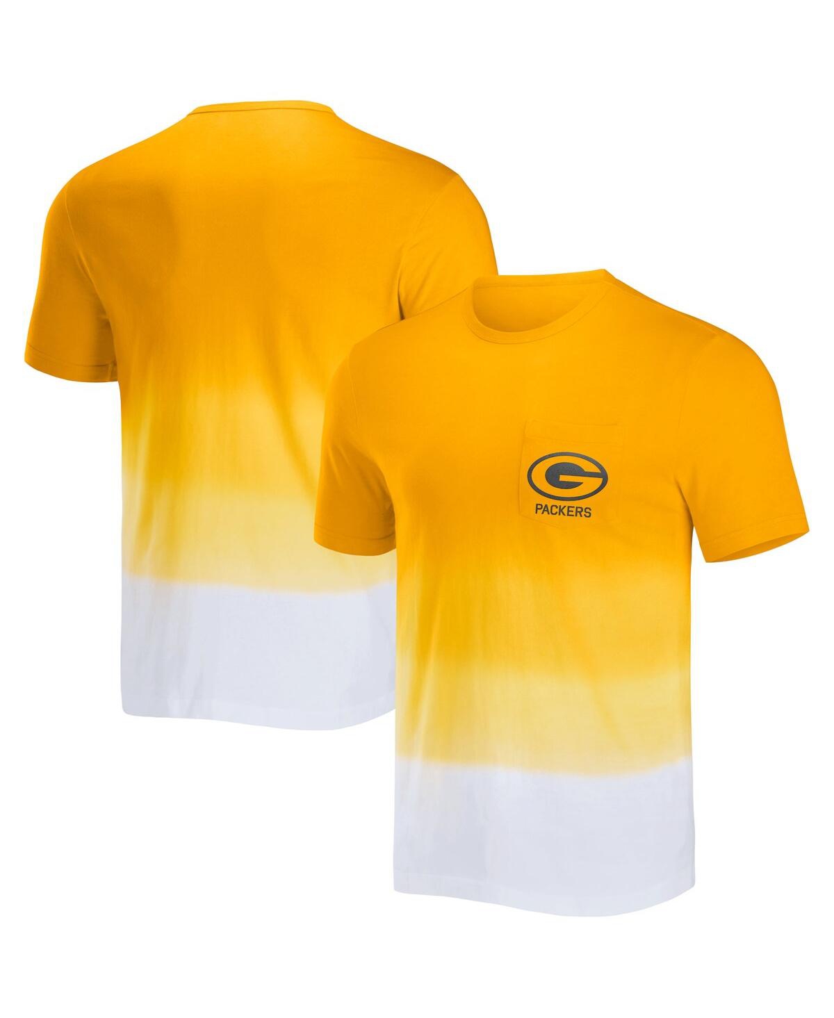 Fanatics Men's Nfl X Darius Rucker Collection By  Gold, White Green Bay Packers Dip Dye Pocket T-shir In Gold,white