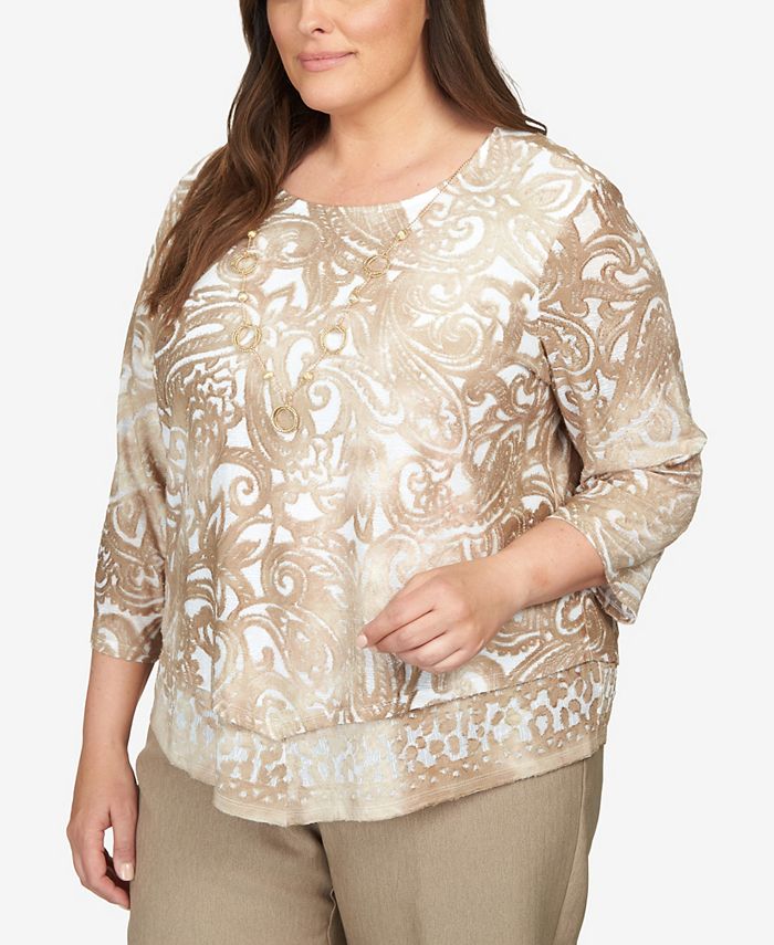 Alfred Dunner Plus Size Mulberry Street Paisley Jacquard Pointed Hem ...