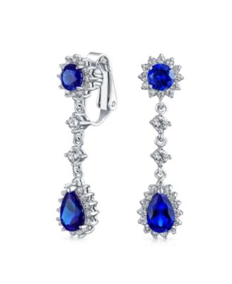 Crown Halo Cubic Zirconia CZ Teardrop Chandelier Clip On Earrings Non-Pierced