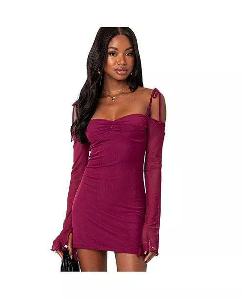 women's ariel off shoulder mesh mini dress