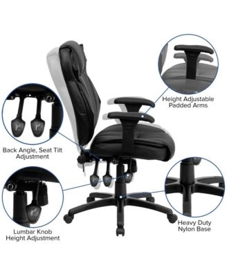 High Back Leather Multifunction Executive Swivel Ergonomic Office Chair With Lumbar Support Knob With Arms