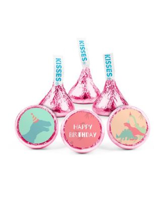 100ct Girl Dinosaur Birthday Candy Party Favors Hershey's Kisses Milk ...