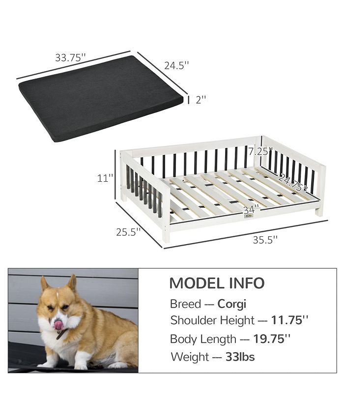 PawHut Wood Dog Bed with Supportive Cushion, Elevated Dog Bed with