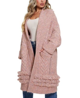 GUESS - Women's Liliane Fringe-Hem Long Cardigan