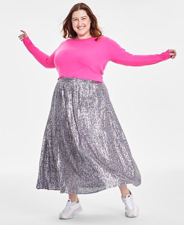Caroline Sorg Majroe On 34th Plus Size Sequin Pleated Midi Skirt, Created for Macy's - Macy's
