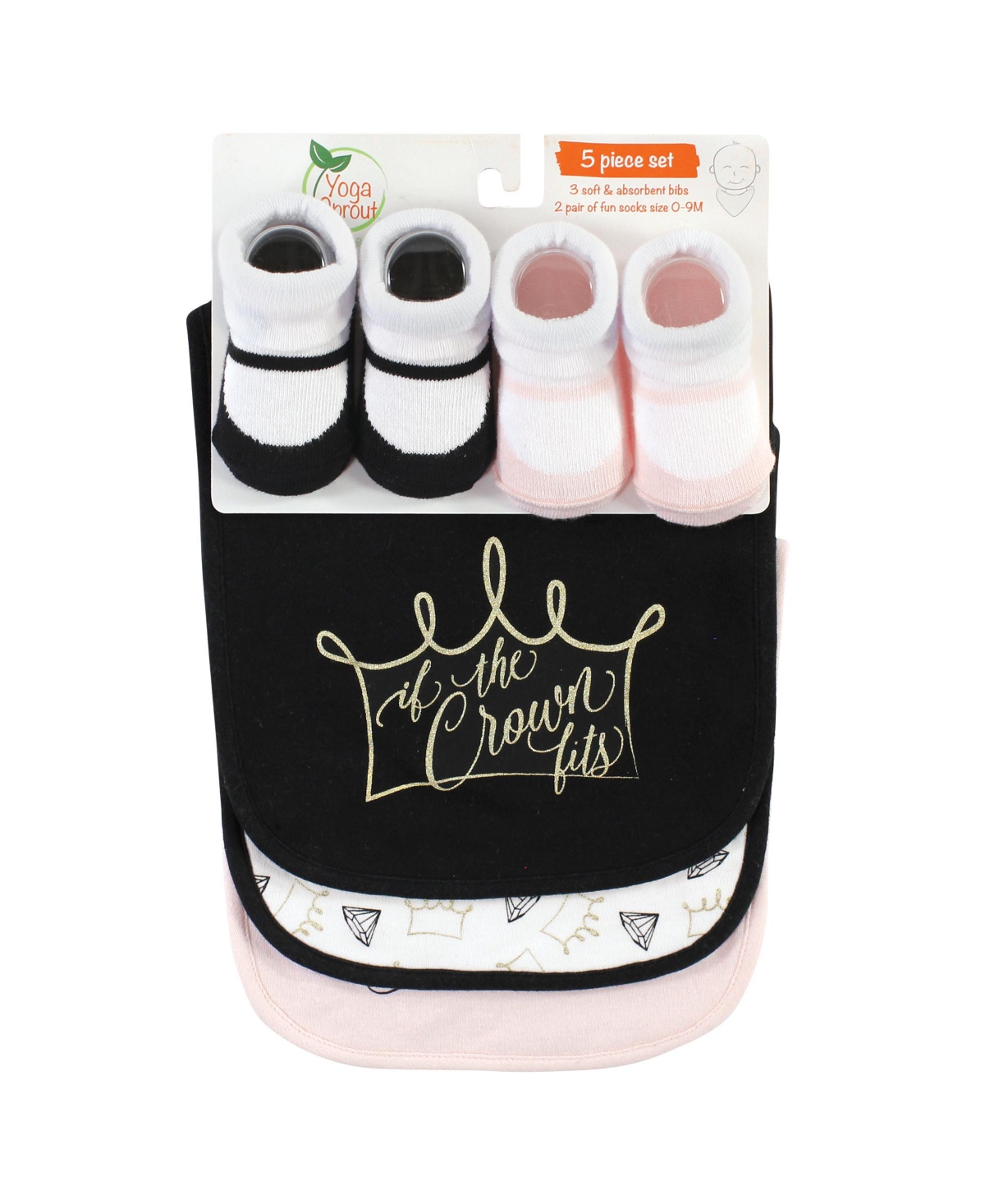 Yoga Sprout Baby Girl Cotton Bibs and Socks, One Size - Crown
