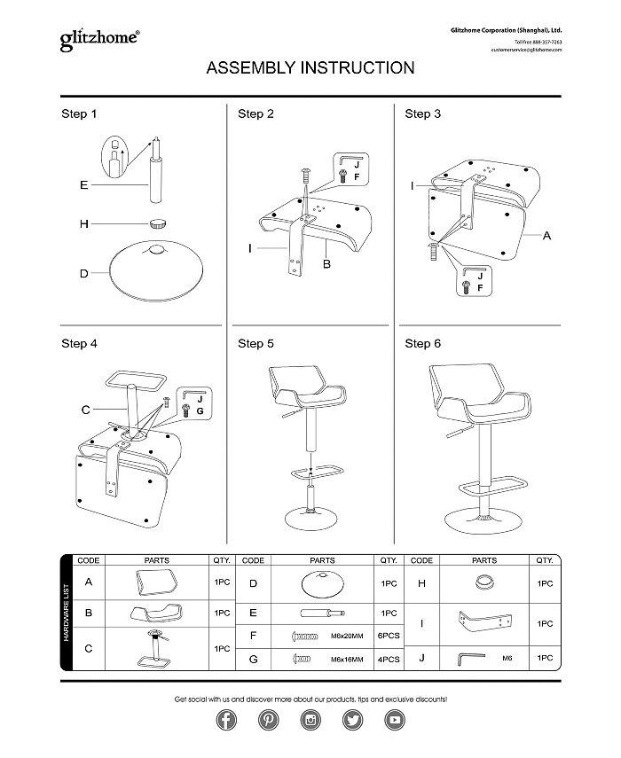 Glitzhome Set of 2 MidCentury Modern Adjustable Height Swivel Bar Stool Macy's