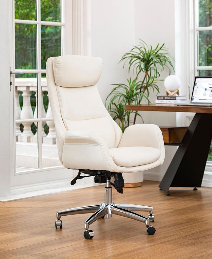 Glitzhome 47.75" H MidCentury Modern Bonded Leather Gaslift Adjustable Swivel High Back Office