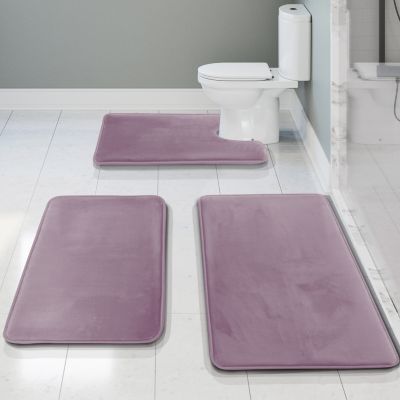 Ultra-Soft Plush Memory Foam Non-Slip Bath Rug Set with Tiled Design, 3-Piece