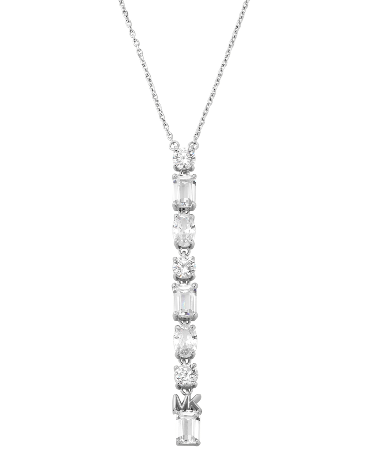 Michael Kors Women's Rhodium-plated & Cubic Zirconia Linear Pendant Necklace In Silver