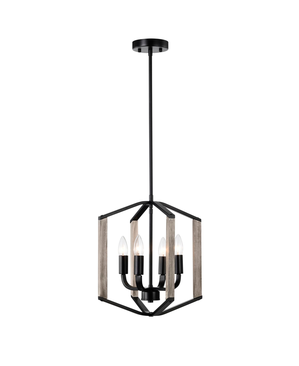 Home Accessories Miner 14" 4-light Indoor Finish Chandelier With Light Kit In Matte Black And Faux Wood Grain