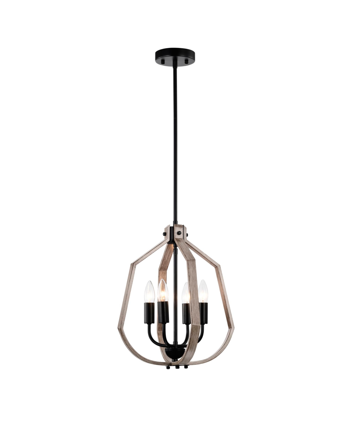 Home Accessories Netu 14" 4-light Indoor Finish Chandelier With Light Kit In Matte Black And Faux Wood Grain