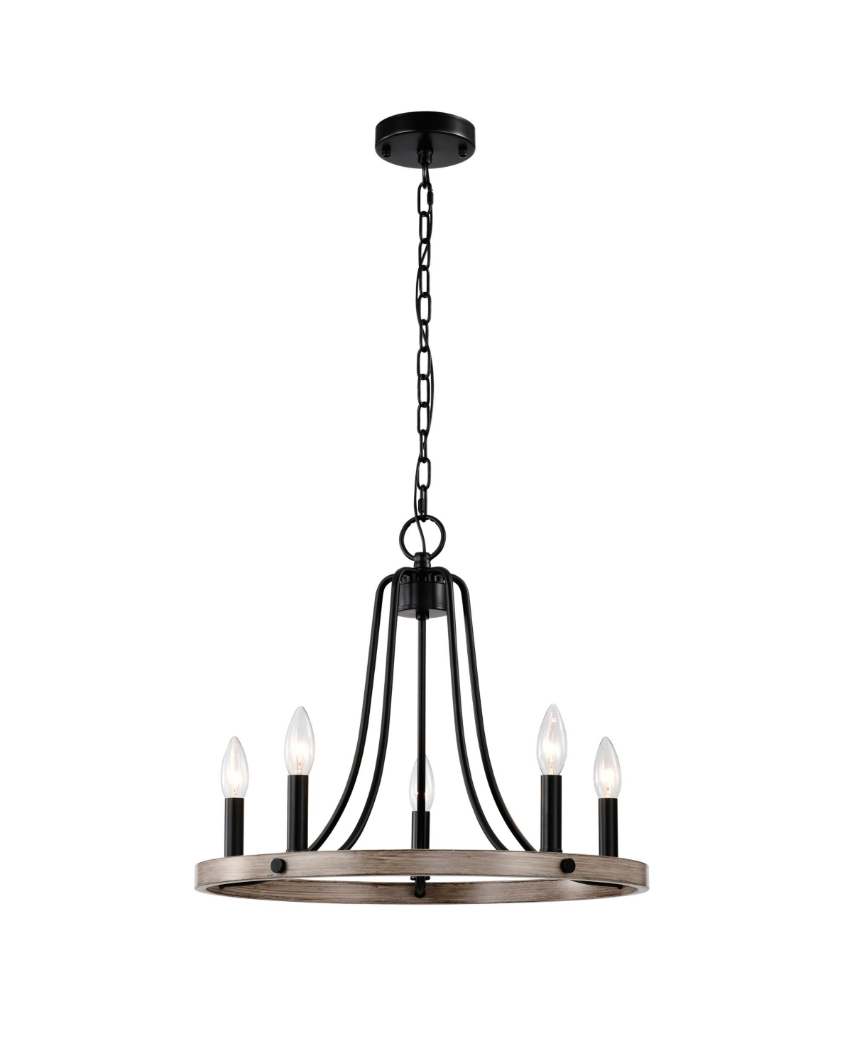 Home Accessories Ultan 20" 5-light Indoor Finish Chandelier With Light Kit In Matte Black And Faux Wood Grain