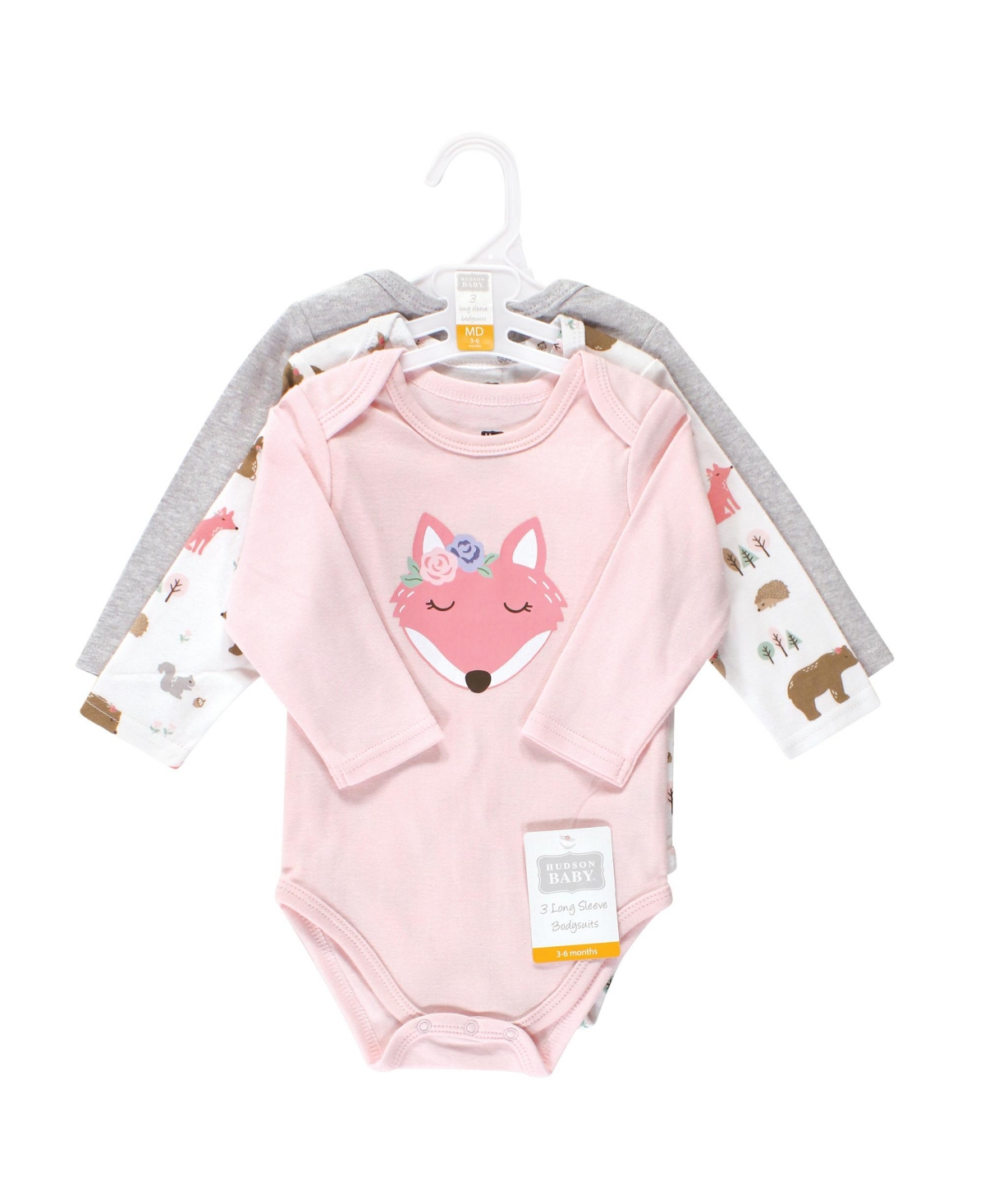 Hudson Baby Baby Girls Cotton Long-Sleeve Bodysuits Fox, 3-Pack