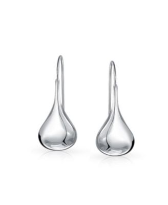Simple Plain Puffed Teardrop Pear Shaped Rain Drop Earrings Fishhook Threader Polish Sterling Silver 1.4 Inch