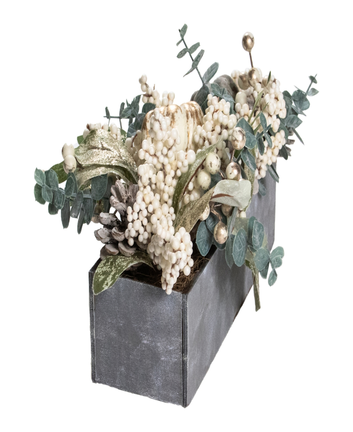 Neutral Colored Pumpkin and Leaves Fall Harvest Floral Arrangement