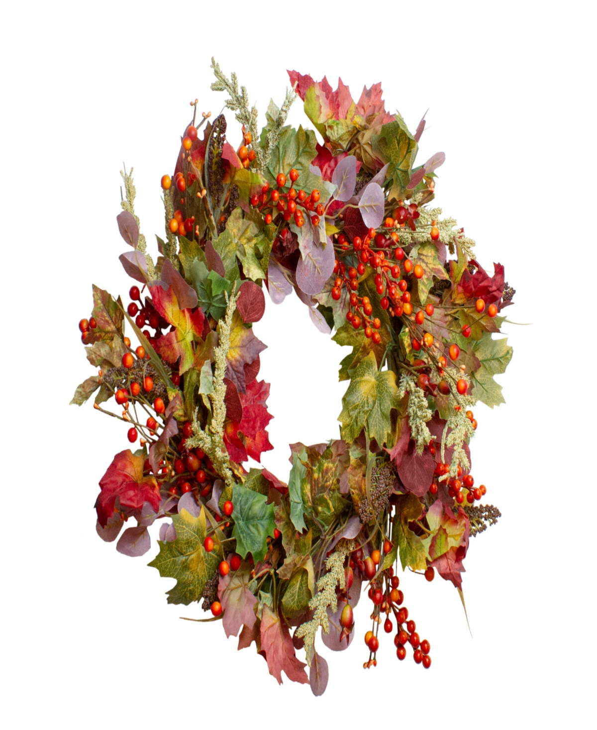 Northlight Leaves And Berries Artificial Fall Harvest Wreath In Red