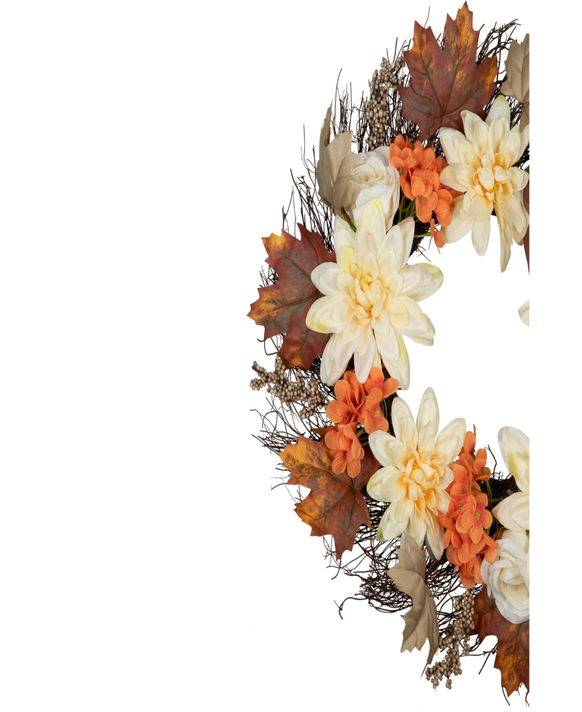 and Cream Floral Fall Harvest Artificial Wreath - Orange