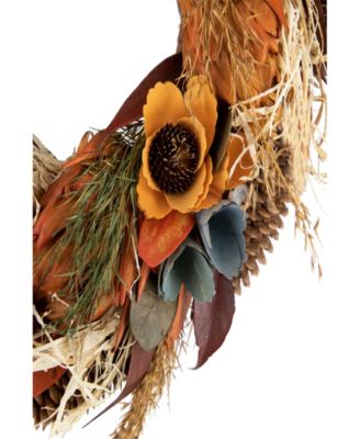 Northlight Sunflower and Straw Artificial Fall Harvest Wreath 12" Unlit ...