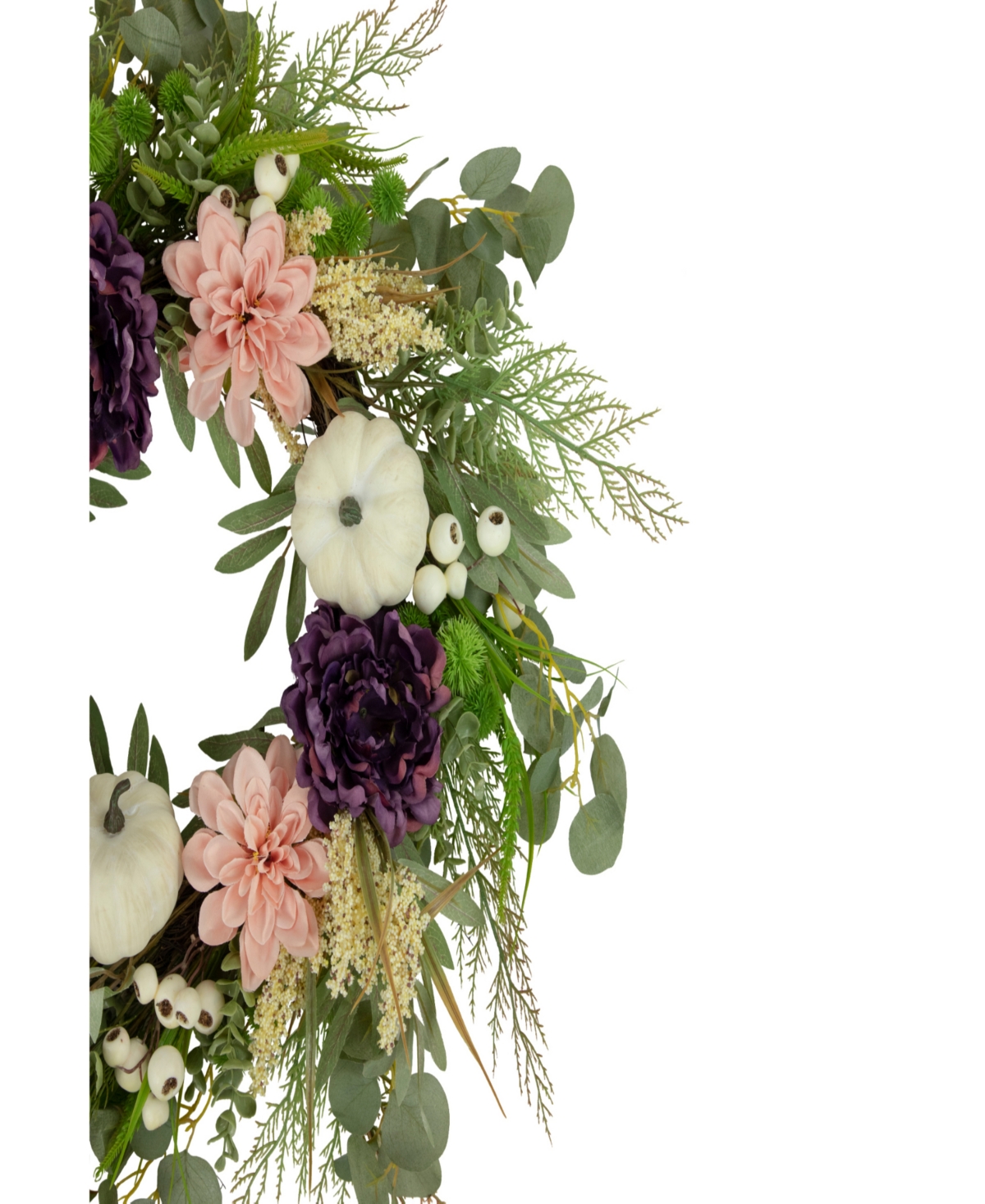 Peony and Pumpkin Artificial Fall Harvest Wreath Unlit