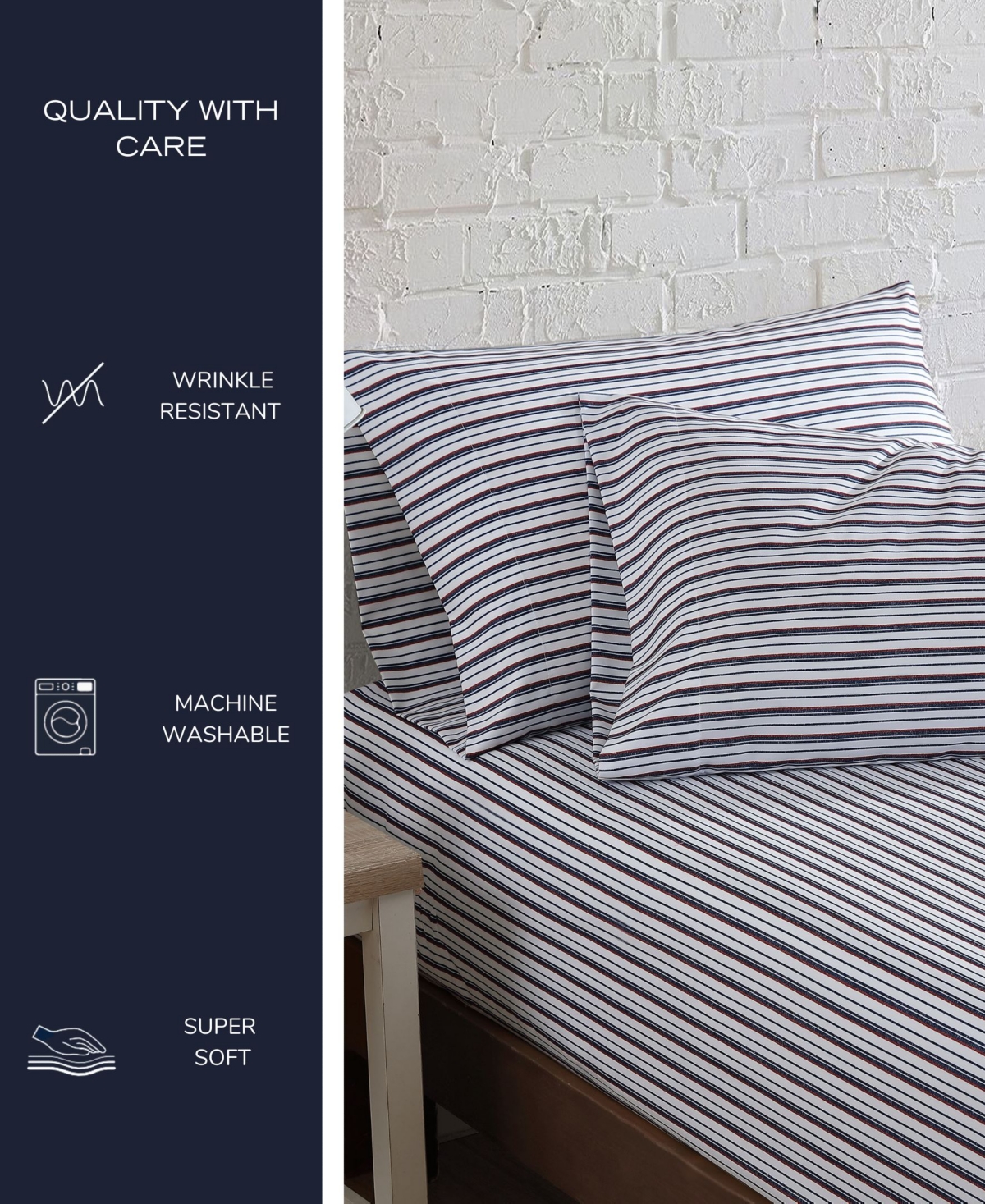 Nautica Closeout!  Solid Microfiber 3 Piece Sheet Set, Full In Aevery Stripe