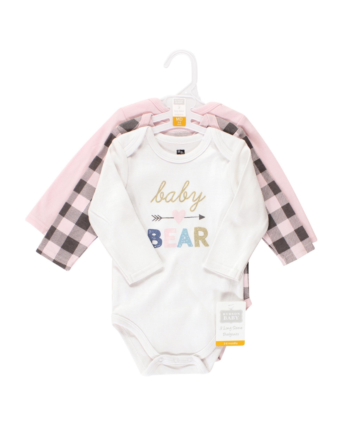 Hudson Baby Baby Girls Cotton Long-Sleeve Bodysuits Baby Bear, 3-Pack