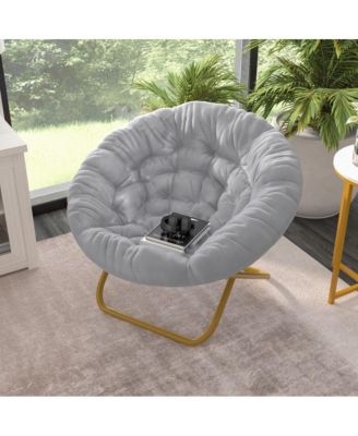 1 Count With Cozy Faux Fur Cushion And Metal Frame For Dorms, Bedrooms, Apartments And More - Ersa Oversize Folding Saucer Chair