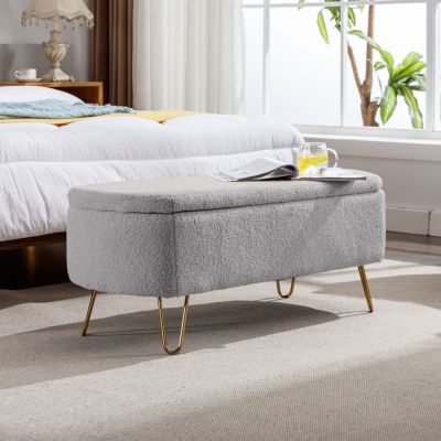 Streamdale Gold Ottoman Bench with Faux Fur