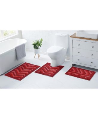 3 Piece Ultra Soft Non Slip Shaggy Bath Rug - Chevron Design - Small, Large & Contour