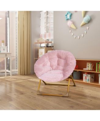 Io Kid'S Folding Saucer Chair With Cozy Faux Fur Upholstery And Metal Frame For Playroom, Bedrooms, Nursery And More