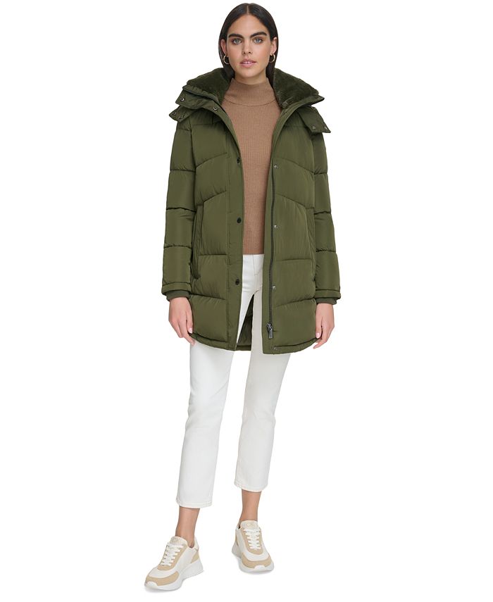 Calvin Klein Women's Faux-Fur-Trim Hooded Puffer Coat, Created for Macy ...