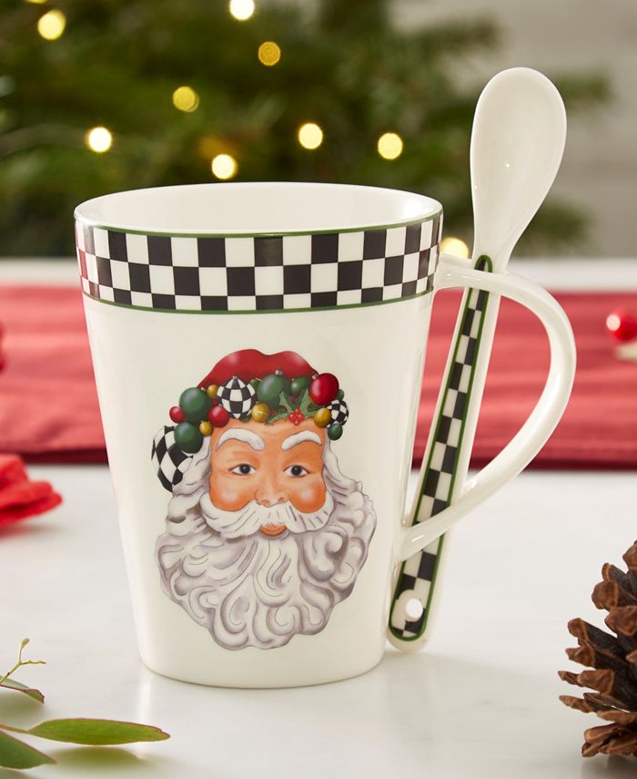 Large 18 Oz Marbleized Porcelain Santa w/Christmas Tree Coffee Mug